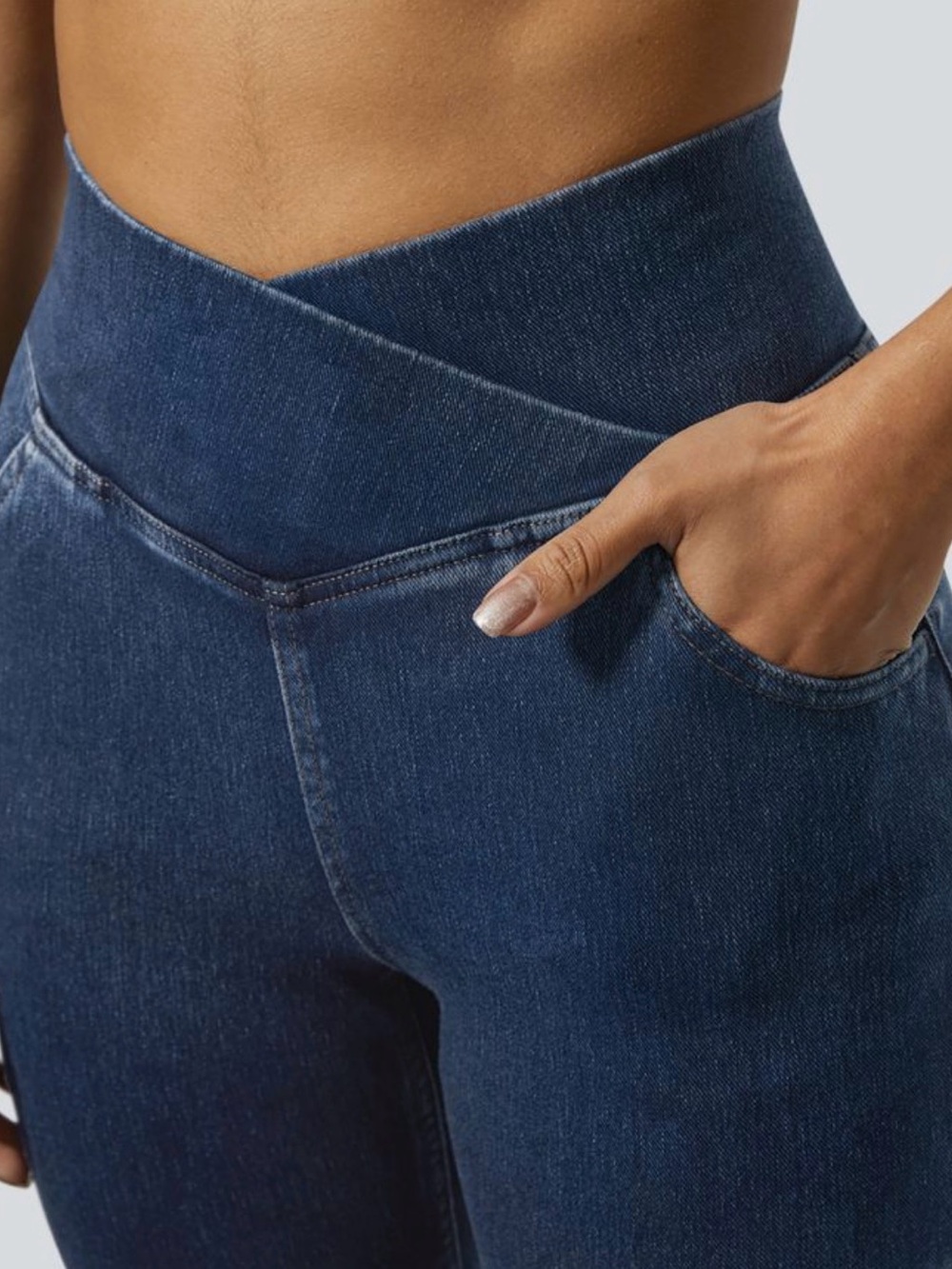 HALARA Flex™ High Waisted Crossover Pocket Washed Casual Jeans - Picture 4 of 14